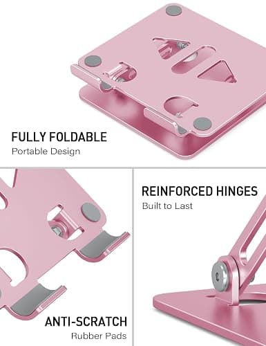 Aoviho Tablet Stand Holder for Desk, Adjustable Desktop Tablet Holder, Foldable Aluminum Tablet Mount for iPad pro 12.9, iPad Air Mini, Samsung Galaxy Tabs Z Fold Kindle Fire,4-12 inch, Rose Gold thumbnail 5