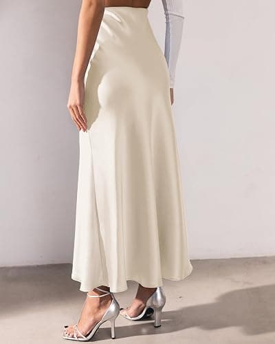 Women's Satin Maxi Skirt High Waisted Elastic Waistband Silk A-Line Casual Party Leopard Print Long Skirts for Women thumbnail 3