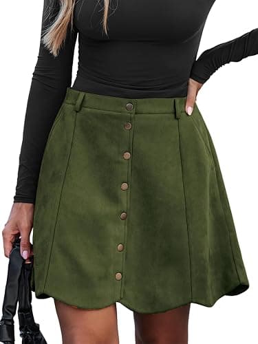 CUPSHE Women Skirt Buttons Pocket Mini Skirts High Waist Petal Hem A-line Casual Fall Winter Vacation - Image 1