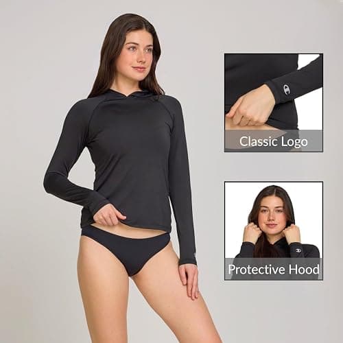Champion Women's Hooded Rash Guard, Long Sleeve Sun Hoodie UPF 50+ Shirt, | Built-In Hood, UPF 50+ Sun Protection, Quick-Dry Fabric, Athletic Fit, All-Season Wear, Swim Shirt, Active Sun Hoodie thumbnail 4