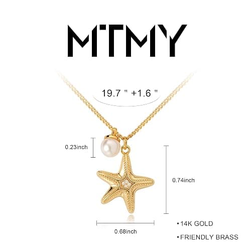 MTMY Gold Starfish Necklace 14K Gold Plated Shell Conch Ocean Pendant Necklace for Women Beach Summer Jewelry thumbnail 4