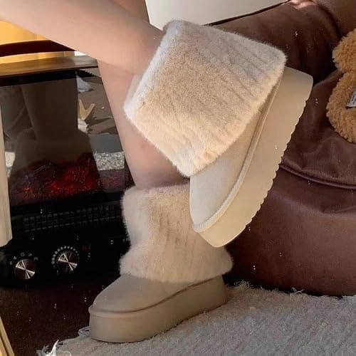 GBGRHM Women's Faux Fur Boot Snow Shoes 1.5-Inch Platform Fuzzy and Plush Warm Winter Shoes Y2K Aesthetic Cute Stuff thumbnail 2