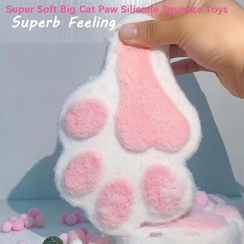 Handmade Big Cat Paw Silicone Squeeze Toys for Stress Relief, 5 Inch X-Large SizeCat Paw Giant Paw Squishy Sensory Toys for Anxiety&Relaxation (White) thumbnail 3