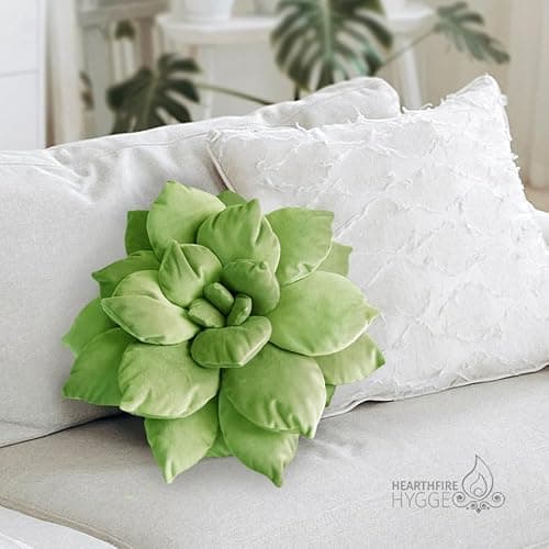 Hearthfire Hygge 3D 17" Green Succulent Pillow | Hand-Stitched Flower Pillow for Bedroom, Living Room, and Nursery | Cozy Decorative Leaf Throw Pillow thumbnail 5