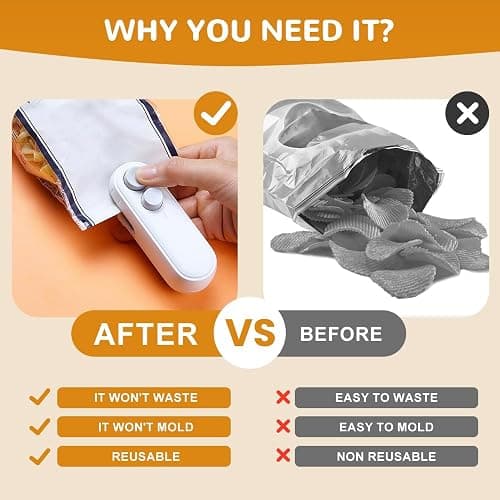 Mini Bag Sealer, 2025 Upgraded 2 in 1 Mini Bag Sealer with Cutter and Magnet, Rechargeable Mini Bags Sealer Portable Resealer Machine for Snack Plastic Bags Food Storage Travel (1, White) thumbnail 7