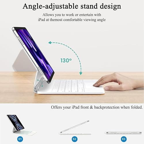 【English】Magic Keyboard for iPad Air 11 inch(M3,2025/ M2,2024) & iPad Air 5th/4th & iPad Pro 11"(1st/2nd/3rd/4th), Keyboard Case with Magnetic Stand, Multi-Touch Trackpad, 7-Color Backlight,White thumbnail 6