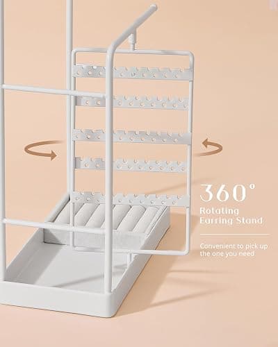 ProCase Jewelry Stand Holder Organizer, Jewelry Display Storage with Ring Tray, Rotating Earring Bracelet Necklace Holder, Valentine's Gifts Room Dorm Decor for Teen Girls -White (No-Assembly) thumbnail 6