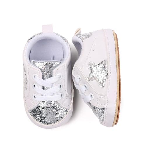 WaiHeikki Baby Sneakers Contrast Color Sequins Shoelace Soft Sole Non-Slip Infant First Walking Shoes for Spring Fall 0-18 M thumbnail 3