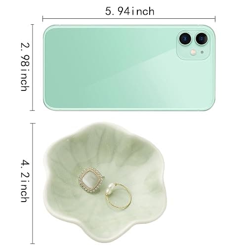 Ceramic Trinket Dish, Ring Tray, Decorative Jewelry Dish for Earrings Necklaces Watch Keys Women (Green Leaf) thumbnail 3