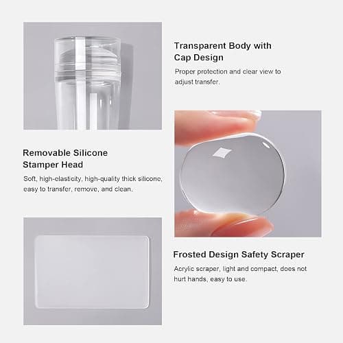 SAGEBIO Nail Art Stamper Clear Silicone Nails Stamping Jelly with Scraper Transparent Visible Body DIY Manicure Nail Art Tool For DIY Nail Decor French Nail Manicure thumbnail 4