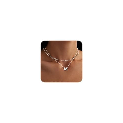 Poxtex Initial Necklaces for Women 14K Gold Silver Plated Letter Jewelry Non Tarnish Layered Dainty Cute A-Z Pendant Choker Necklace Waterproof Trendy Name Necklace Personalized Jewelry Gift for Women thumbnail 2