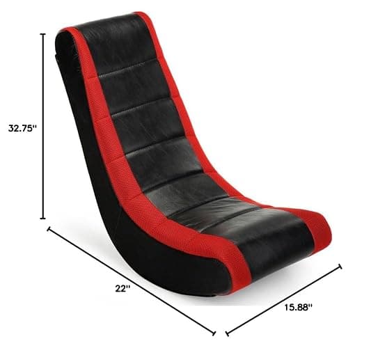 The Crew Furniture Classic Video Rocker Floor Gaming Chair, for Kids and Teens, PU Faux Leather & Polyester Mesh, Black/Red thumbnail 12