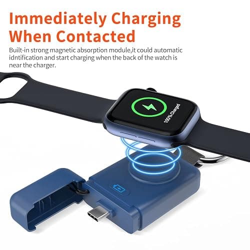 Portable Wireless Charger for Apple Watch,HUOTO Upgraded iWatch Charger 1400mAh Smart Keychain Power Bank,Portable Magnetic iWatch Charger for Apple Watch Series 8/UItra/7/6/SE/5/4/3/2/1 (Blue) thumbnail 4