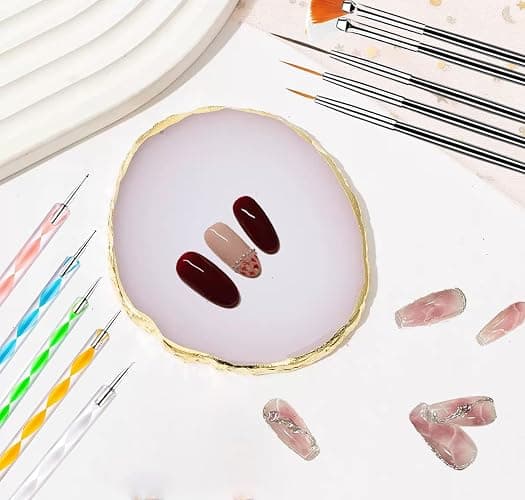 FULINJOY 21Pcs Nail Art Design Tool Kits - 1 Resin Nail Art Palette, 5 Nail Art Dotting Pens, 15 Nail Art Brushes, Nail Polish Mixing Palette Double-Ended Dotting Pen Nail Liner Nail Drawing Brushes thumbnail 5