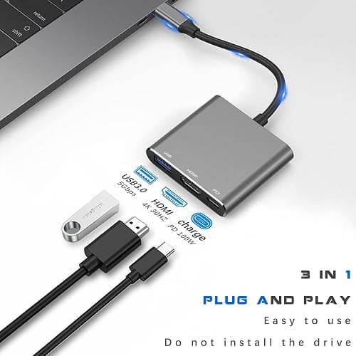 USB C to HDMI Multiport Adapter with Charging Port, HDMI to USB C Hub Adapter for Monitor to Laptop, USB-C to USB 3.0 Adapter 10Gbps, USBC HDMI Adapter 4K Converter for Mac iPad pro MacBook Chromebook thumbnail 2