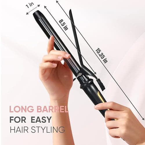 Lanvier 1 Inch Extra Long Hair Curling Iron with Ceramic Tourmaline Barrel, Professional Hair Curler up to 450°F with Dual Voltage for Worldwild Use, Hair Waving Style Tool for Girls&Women–Black thumbnail 2