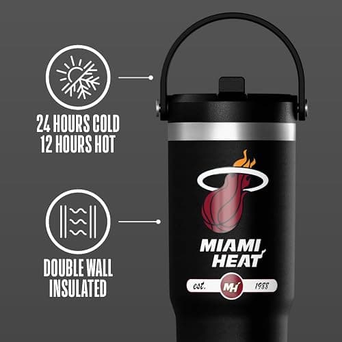 Hydrapeak x NBA Officially Licensed Miami Heat 32 oz Nomad Tumbler with Handle and Straw Lid, Leakproof Stainless Steel Water Bottle thumbnail 6