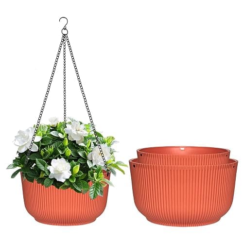 RooTrimmer Hanging Planters 9/10/11 Inch for Indoor Plants, 3 Pack Plant Hanger Outdoor with Drainage Holes, Self Watering Hanging Basket Flower Pot for Garden Home Decor, Light Coral - Image 1