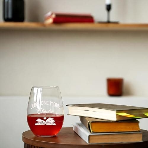 Zunaked Book Lover Gifts for Women - Novelty Bookish Gifts for Readers, Bookworms, Librarians - Wine Gift for Women, Mom, Friend, Birthday - Just One More Chapter 19 oz Stemless Wine Glass thumbnail 5