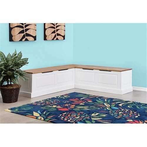 Riverbay Furniture 18" High Transitional Backless Wood Corner Kitchen Breakfast Nook Bench, with Hidden Storage, in White & Natural Finish thumbnail 8