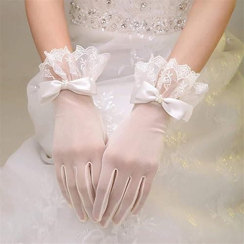 R STAR Floral Short Lace Gloves, Women Wrist Length Gloves for Wedding(B) thumbnail 2