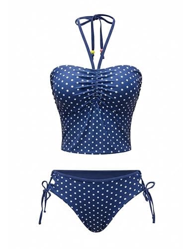 ZAFUL Cute Tankini Y2k Swimsuit for Women Trendy Side Tie 2 Piece Bikini Set Halter Ruched Bathing Suit Retro Strapless Top - Image 1