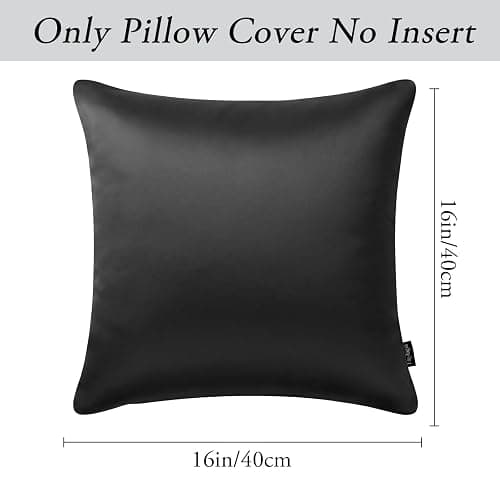 Faylapa 4 Pack Christmas Satin Throw Pillow Cases,Black Heavy Silk Satin Decorative Pillow Covers Solid Dyed Soft Pillow Cover Home Decor,16" x 16" (Case ONLY) thumbnail 3