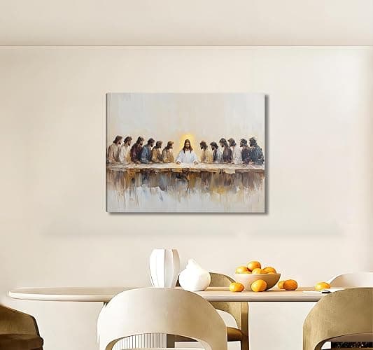 Jesus Canvas Wall Art Christian Painting Poster The Last Supper Wall Decor Jesus Picture for Wall Living Room Bathroom Bedroom Home Decoration 12*18 in ( Stretched Canvas on A Wooden Frame) thumbnail 2