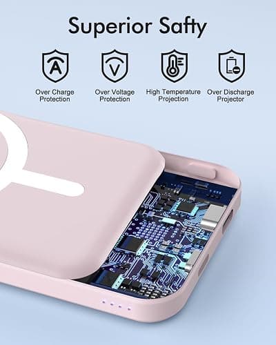 podoru for Magsafe Battery Pack, 5000mAh Magnetic PowerBank with Type-C Cable 20W PD Fast Charging Lighting Input Wireless Charger for iPhone 17/16/15/14/13/12/ All Series-Light Pink thumbnail 7