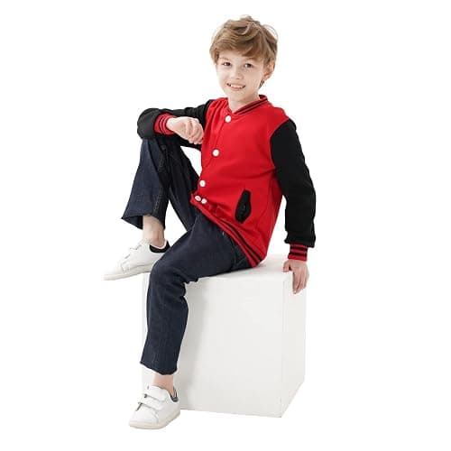 DGSYSHML Kids Baseball Jackets Boys Girls Team Uniform Varsity Jacket Everyday Casual School Cotton Classic Clothing - 12 Years - Red thumbnail 5