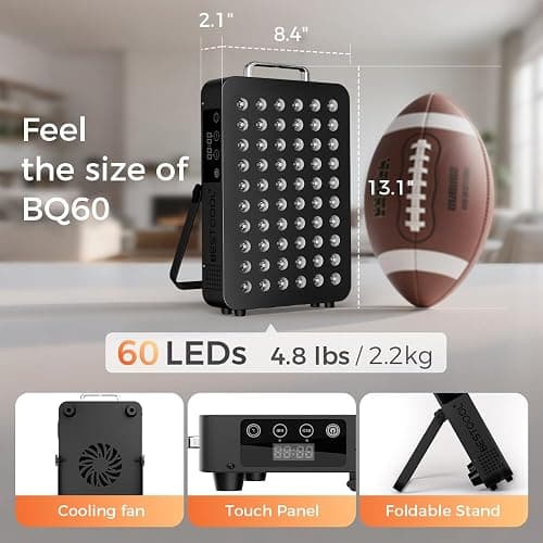 BestQool Red Light Therapy, Dual Chip Clinical Grade LED Device with Near-Infrared Light 660nm 850nm High Power Panel, Ideal for Body, Face, Recovery, Improve Sleep, Skin Health, 105W (Black 60) thumbnail 6