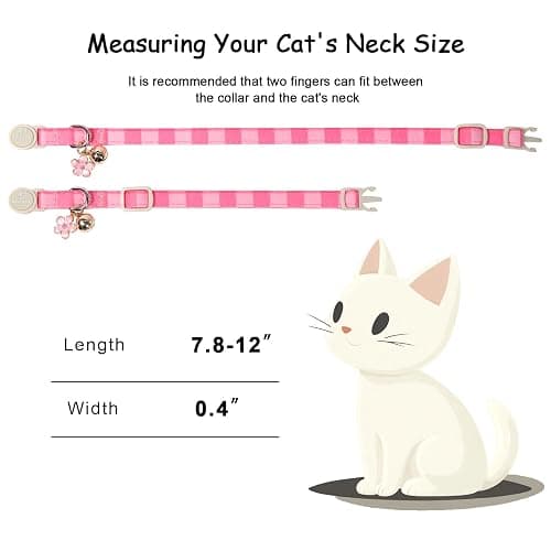 Babole Pet 2 Pack Pink Cat Collars - Spring Summer Breakaway Cat Collar with Bell, Bow and Flower Pendant, Adjustable Kitten Collars for Girl Cats, Cute Pink Plaid &Bow thumbnail 4