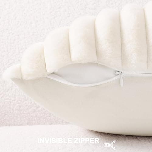 Pallene Faux Fur Plush Fall Throw Pillow Covers 18x18 Set of 2, Luxury Soft Fluffy Striped Decorative Pillow Covers for Sofa, Couch, Living Room, Cream White thumbnail 3