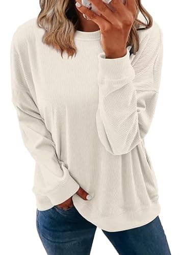 KISSMODA Women's Casual Long Sleeve Sweatshirt Color Block/Solid Crewneck Corduroy Pullover Cute Tops thumbnail 2