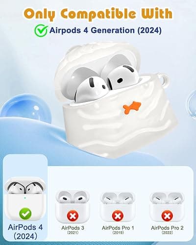 Boaretiu for Airpods 4th 2024 Case Cute Cartoon Kawaii - with Keychain Funny Design Cover Shell for Girls Teens Women Cases for Air Pods 4th, Fish thumbnail 2