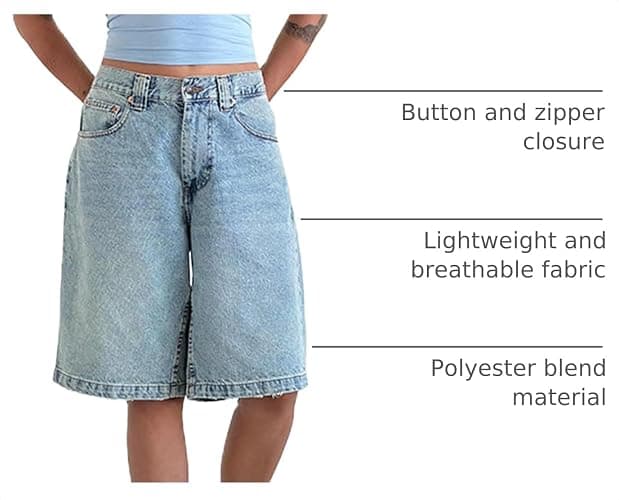 NUFIWI Women Baggy Denim Bermuda Shorts Y2k Straight Denim Shorts | Jean Shorts Womens, Wide Leg, Short Pants, Vintage, Casual, Knee Length, Long Jorts with Pockets, Oversized, Trendy thumbnail 2