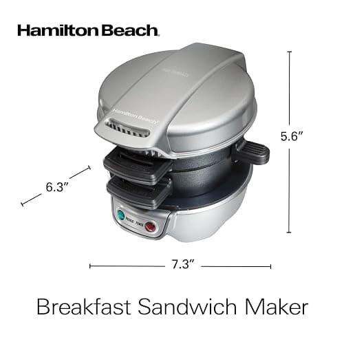 Hamilton Beach Breakfast Sandwich Maker with Egg Cooker Ring | Perfect for English Muffins, Croissants, Mini Waffles | Customizable & Fast | PFAS-Free | Silver | 25475MN thumbnail 2