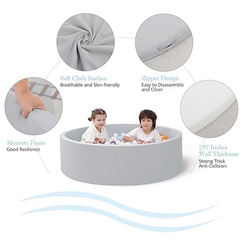 SHJADE Foam Ball Pit, 47.2"x 13.8" Large Ball Pits for Toddlers, Soft Round Kiddie Baby Playpen Ball Pool for Kids, Ideal Gift for Babies Indoor and Outdoor Game, Grey, (Balls not Included) - 120CM/47.24IN - Grey thumbnail 4