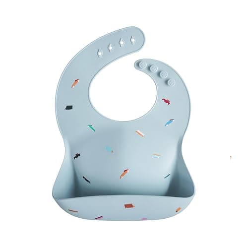 Mushie Baby Silicone Bib | Adjustable Fit Waterproof Bibs | Easy Wipe Baby Feeding Bibs | 4 Adjustable Sizes with Deep Front Pockets | 100% BPA and Phthalate Free - Image 1