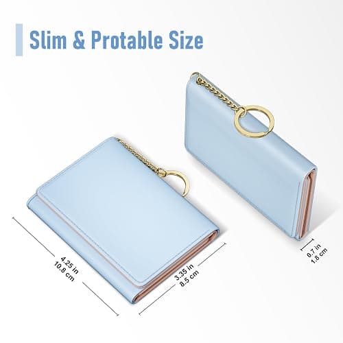 Rouidr Womens Wallet, Small Slim RFID Card Wallets for Women, Cute Front Pocket Trifold Leather Card Organizer with 7 Slots & ID Window, Blue thumbnail 3