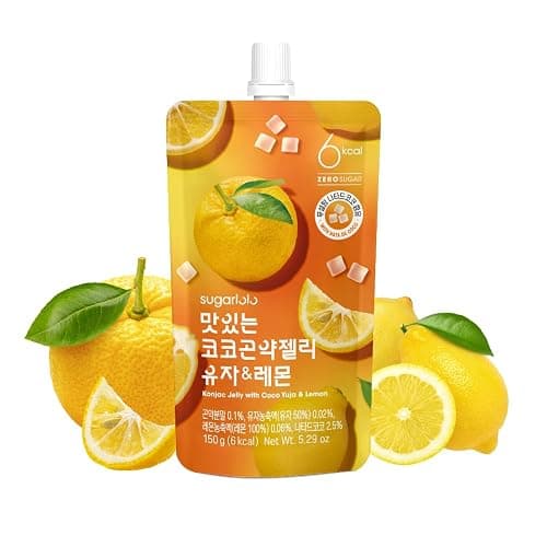 Sugarlolo Konjac Sweet Coco Yuzu & Lemon Jelly Snack - Vegan Healthy Drinkable Jello, Sugar Free | 4 Calories per Pouch | Low Calorie Korean Fruit Snacks 5.29 Oz (150g) - Image 1