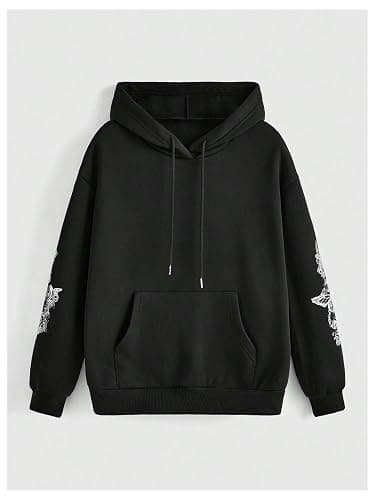 SOLY HUX Women's Graphic Hoodies Heart Print Drawstring Long Sleeve Pocket Sweatshirt Pullover Tops thumbnail 2