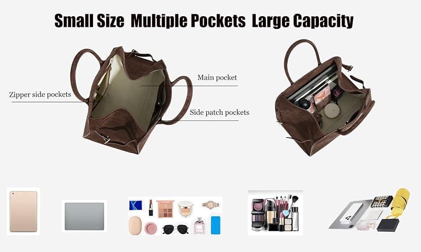 Soft Suede Satchels Bags for Women, Fashion Vintage Top-Handle Tote Bags,Large Capacity Casual Hobo Bag thumbnail 4