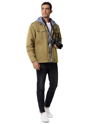 UIQUR Men’s Winter Military Casual Jacket with Removable Hood Sherpa Lined Cotton Fleece Cargo Coat for Fall and Work thumbnail 6