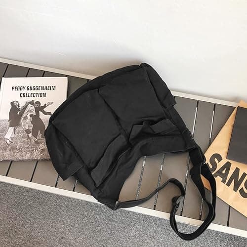 GAXOS Aesthetic Cute Messenger Bag for School Vintage Black Canvas Crossbody for Women Shoulder Laptop Bag thumbnail 2