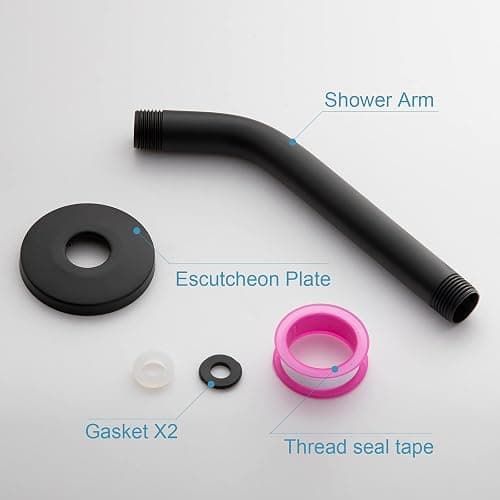 OFFO Shower Arm with Flange, 6 in Wall Mount Replacement Angle Shower Head Arm Wall-Mounted For Fixed Shower Head & Handheld Showerhead, Matte Black thumbnail 7