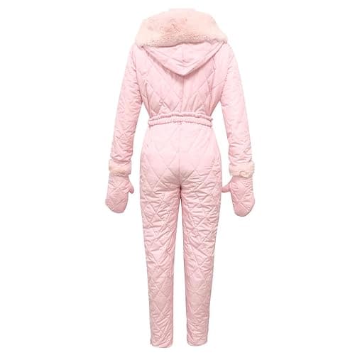 Womens One Piece Snowsuit Waterproof Windproof Ski Suits Insulated Jumpsuit Rompers with Belts Gloves Set of Three thumbnail 3