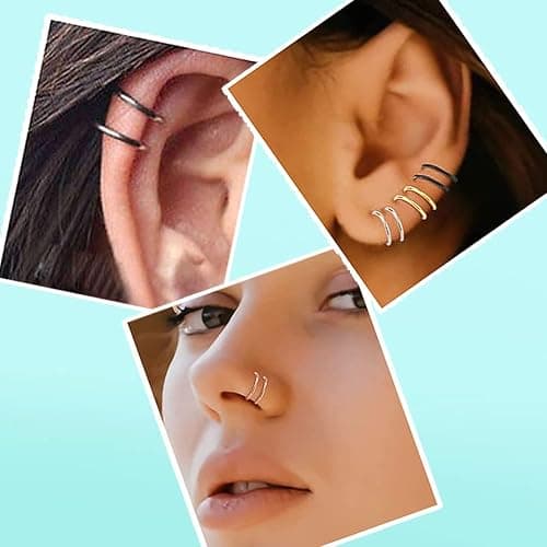 VitaCool Fake Nose Ring Hoop Magnetic Septum Nose Ring Stud Nose Cuffs | Stainless Steel CZ Magnetic Fake Septum Fake Nose Piercing Stud Faux Nose Ear Lip Cuffs for Non Pierced Jewelry for Women Men thumbnail 3