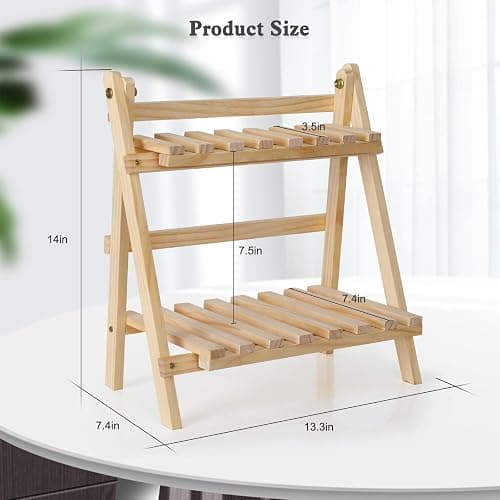 Jotsport 2-Step Desktop Storage Organizer Foldable 2 Tier Ladder Plant Stand Wood Display Shelf Decorative Storage Rack for Table Top thumbnail 3