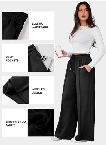 Aleumdr Women's High Waisted Drawstring Waist Wide Leg Sweatpants with Pockets Casual Loose Yoga Pants thumbnail 4